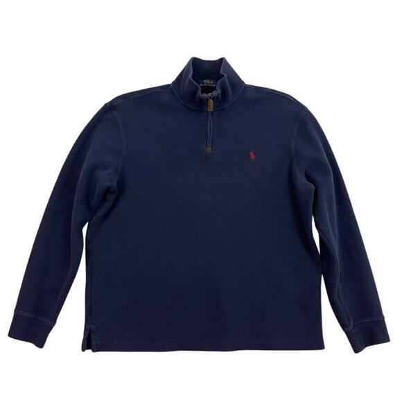Polo Ralph Lauren Sweater Mens Large Navy Blue 1/4 Zip Pullover Shirt Pony Logo